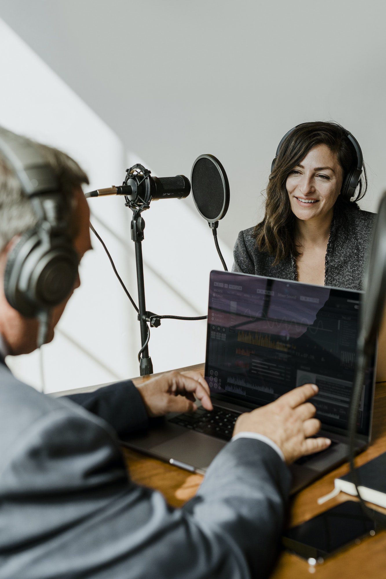 Businesswoman interviewed for a podcast